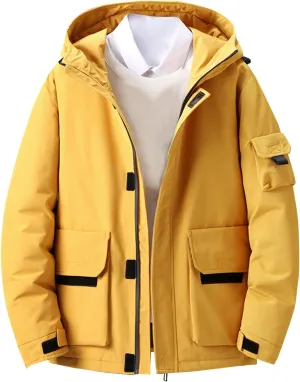 Mens Duck Puffer Jacket Hooded Padded Jacket Work Jacket Winter Insulated Down Jacket Thicken Outdoor Cotton Coat