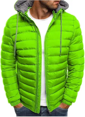 Men's Essential Lightweight Down Puffer Jacket Packable Winter Coat with Zip-Up Detachable Hood Warm Insulation