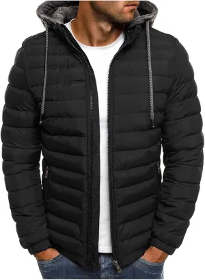 Men's Essential Lightweight Down Puffer Jacket Packable Winter Coat with Zip-Up Detachable Hood Warm Insulation