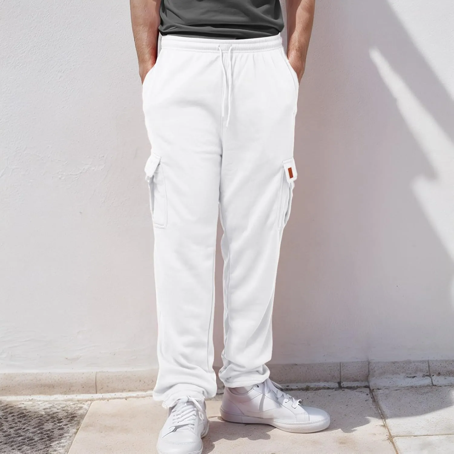 Mens Fleece Baggy Sweatpants Elastic Waist Heavyweight Joggers Pants with Pocket Loose Wide Leg Trousers Sweat Pants