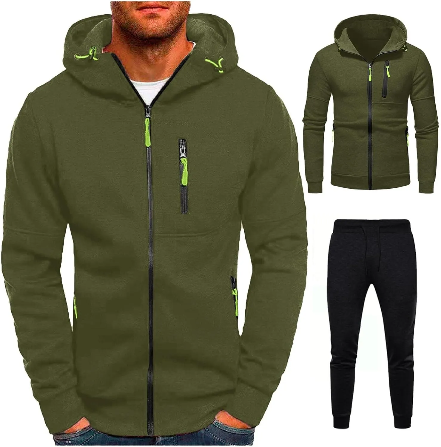 Mens Fleece Full-zip Hoodie Men's Spring And Autumn Long Sleeve Half Zip Hoodie Hooded Sweatshirt Top Outdoor
