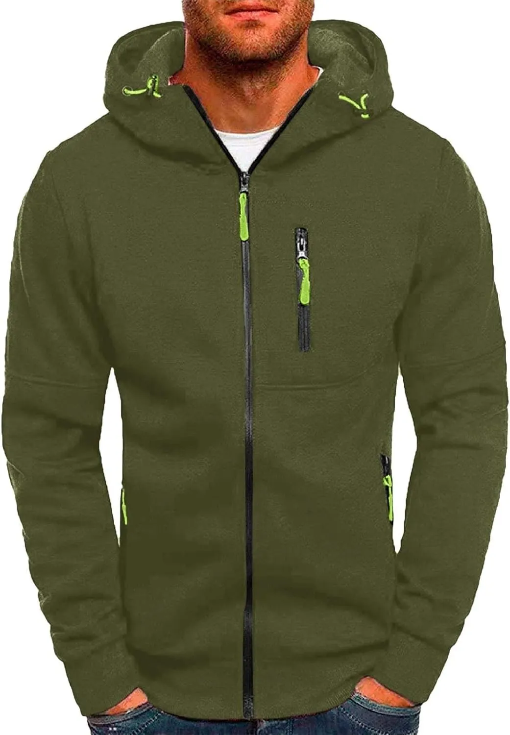 Mens Fleece Full-zip Hoodie Men's Spring And Autumn Long Sleeve Half Zip Hoodie Hooded Sweatshirt Top Outdoor