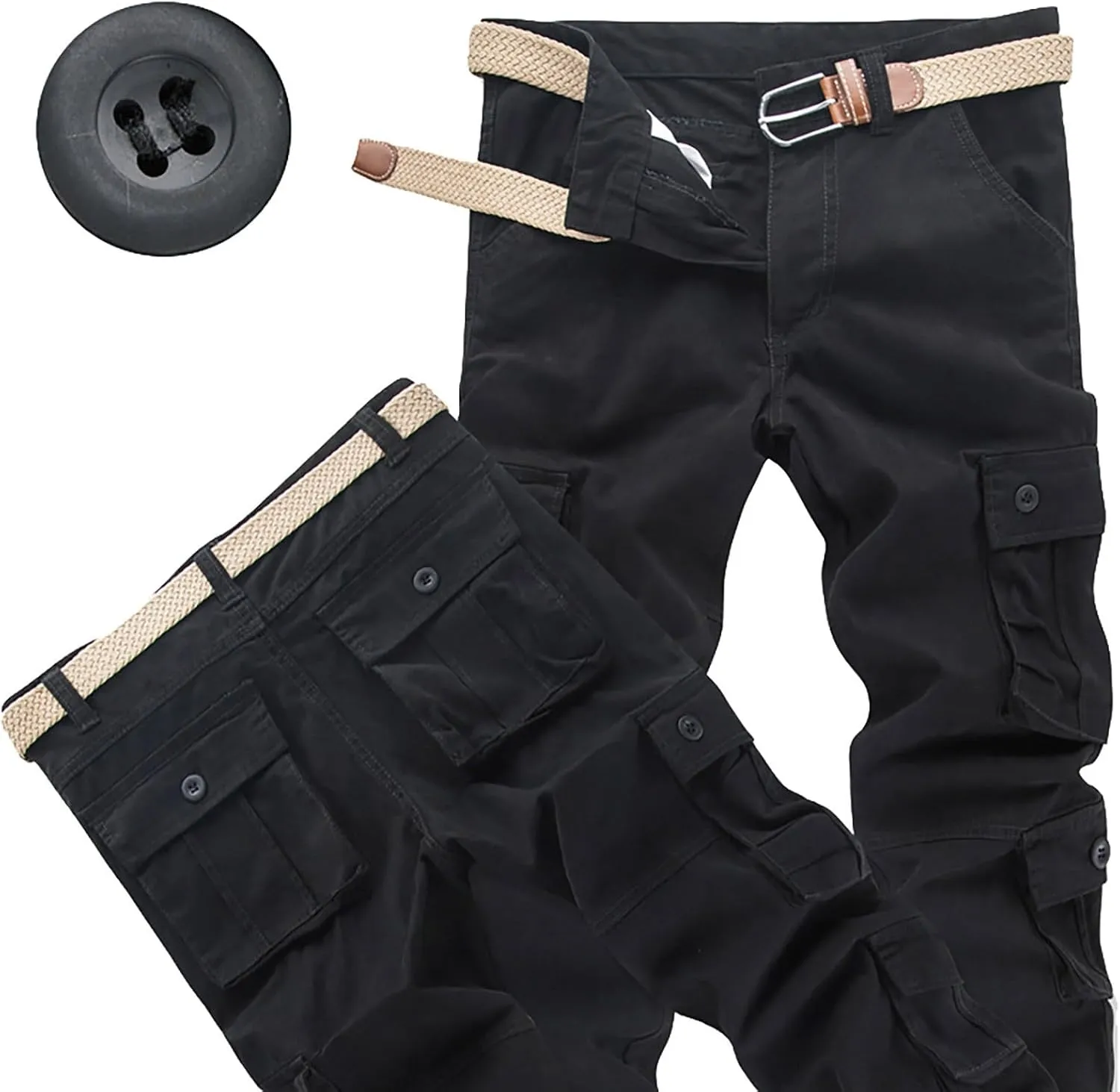 Men's Fleece Sweatpants Pants Men's Elastic Multi Pocket Pants Outdoor Straight Tube Quick Dry Cargo Hiking Pants
