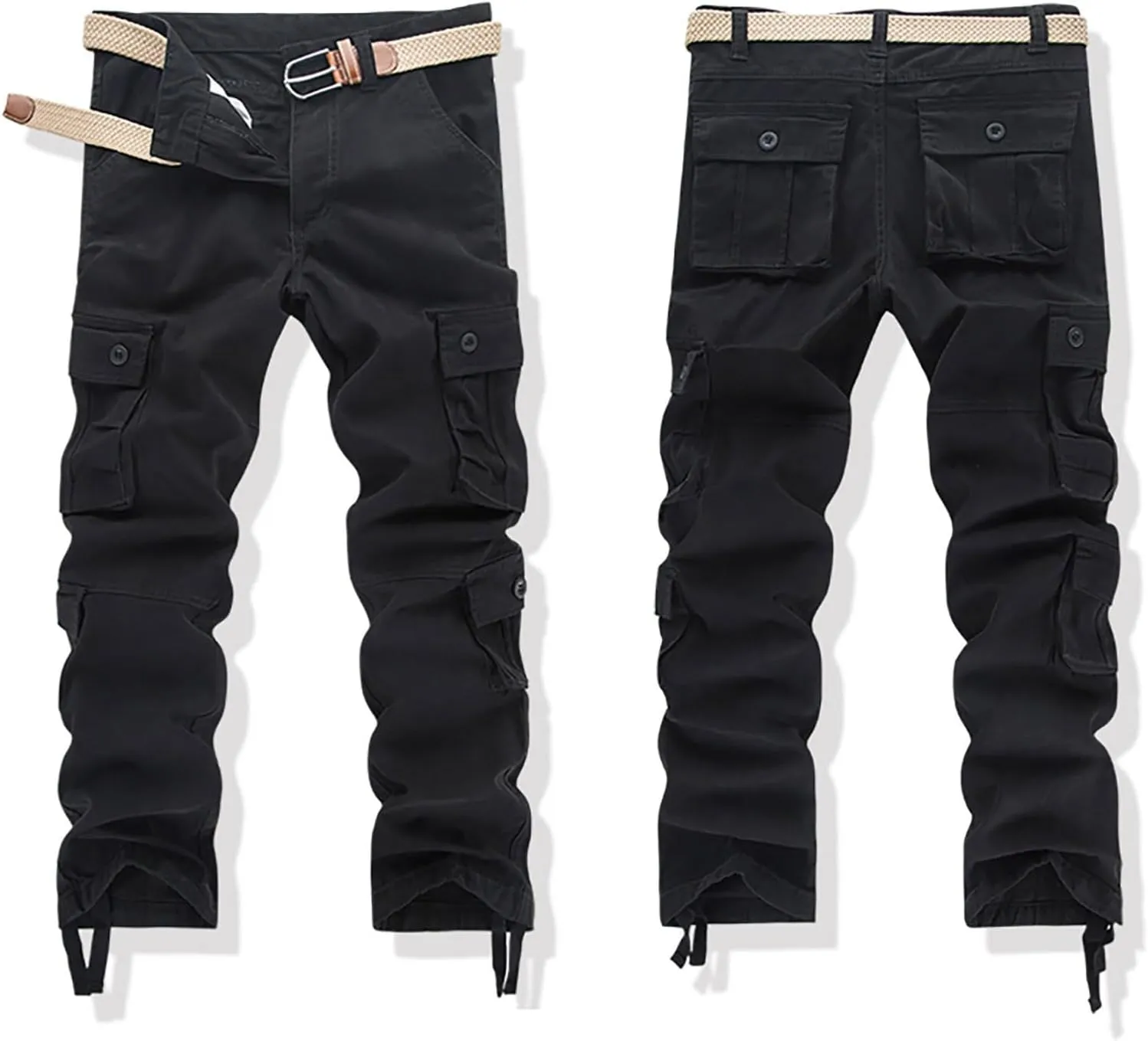 Men's Fleece Sweatpants Pants Men's Elastic Multi Pocket Pants Outdoor Straight Tube Quick Dry Cargo Hiking Pants