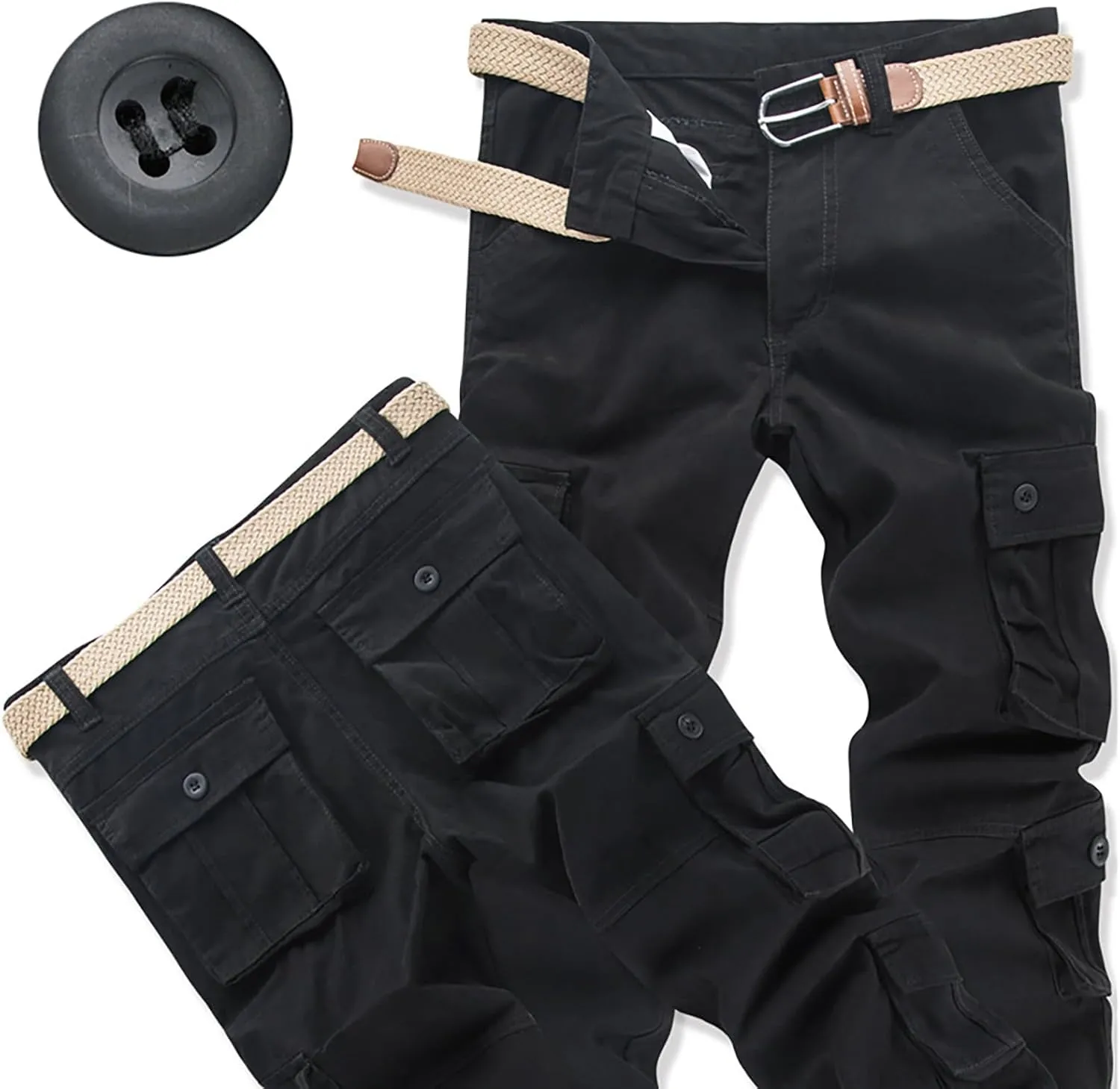 Men's Fleece Sweatpants Pants Men's Elastic Multi Pocket Pants Outdoor Straight Tube Quick Dry Cargo Hiking Pants