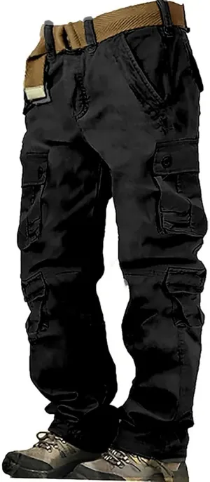 Men's Fleece Sweatpants Pants Men's Elastic Multi Pocket Pants Outdoor Straight Tube Quick Dry Cargo Hiking Pants