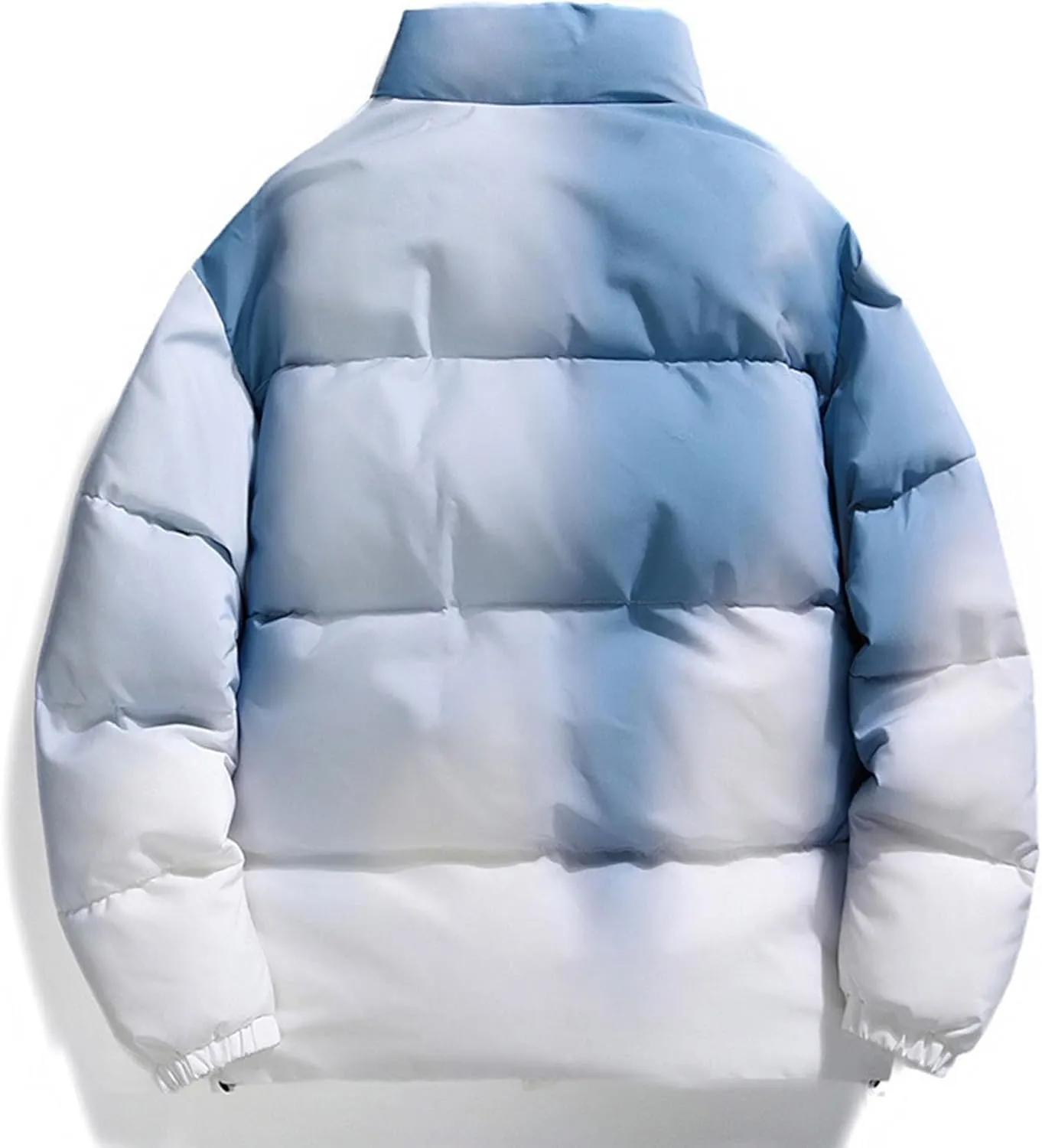 Men's Gradient Puffer Jacket Winter Warm Down Coats Stand Collar Cotton Padded Waterproof Outerwear with Pockets