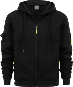 Men's Heavyweight Full Zip Fleece Hoodie Casual Cotton Hooded Fleece Drawstring Hoodies Pullover Sweatshirts
