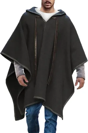Men's Hooded Cloak Coat Long Cape Hooded Sweatshirt Casual Loose Vintage Poncho Adult Blanket Pullover Fashion Top
