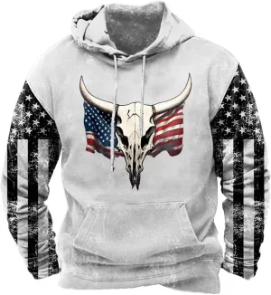 Men's Hoodies Patriotic Pullover USA Flag Print Drawstring Sweatshirts Cargo Long Sleeve Workout Graphic Sweatshirt
