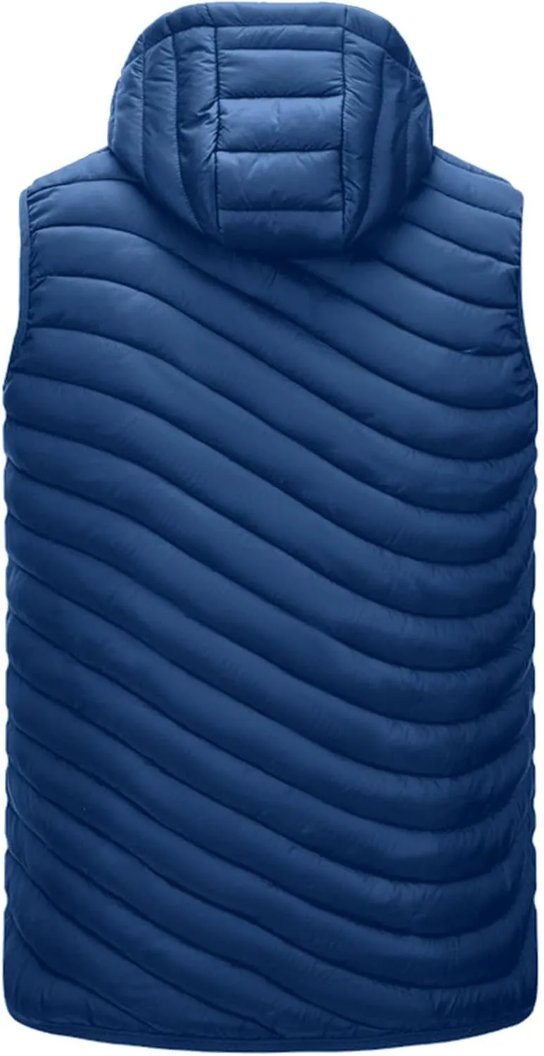 Men's Lightweight Vest with Hood Cotton-Padded Jacket Zipper Casual Warm Winter Outdoor Coat