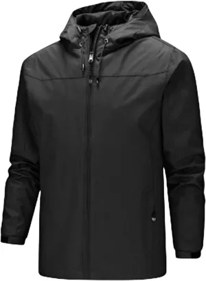 Mens Lightweight Water Resistant Softshell Hooded Jacket with Fleece Lining, Packable Waterproof Windbreaker