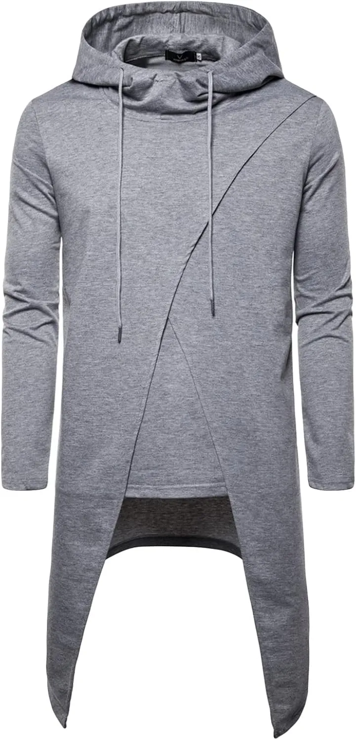 Mens Long Sleeve Draped Cardigans Long Shawl Ruffle Poncho Cape Cloak Coat Casual Pullover With Hooded Pockets