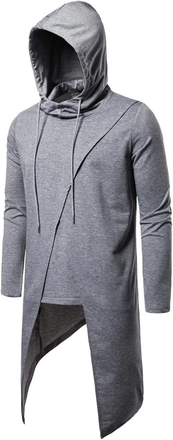 Mens Long Sleeve Draped Cardigans Long Shawl Ruffle Poncho Cape Cloak Coat Casual Pullover With Hooded Pockets