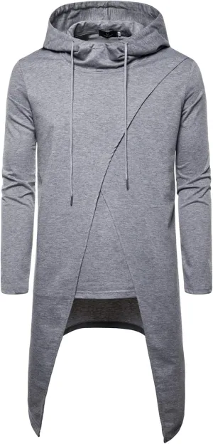 Mens Long Sleeve Draped Cardigans Long Shawl Ruffle Poncho Cape Cloak Coat Casual Pullover With Hooded Pockets