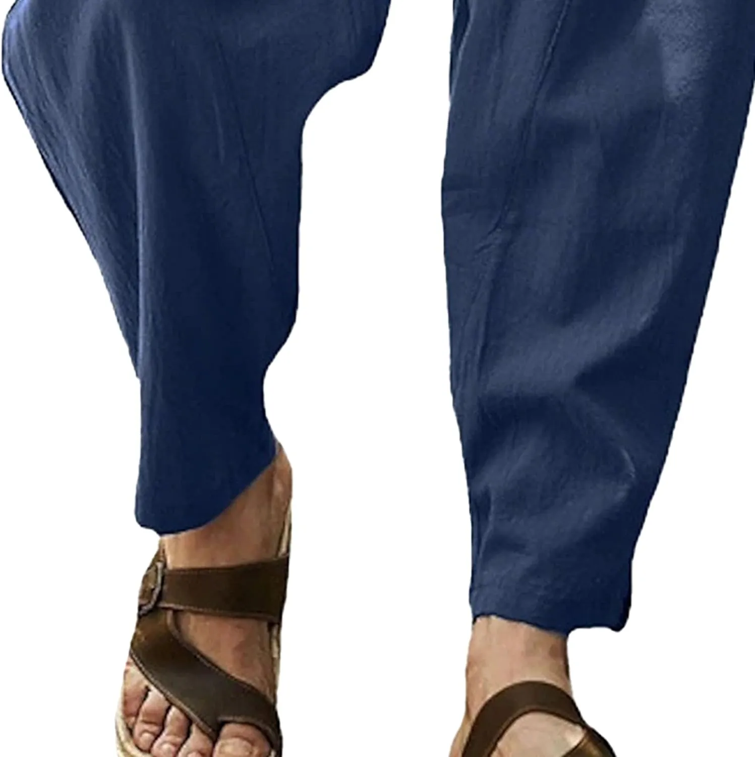 Mens Lounge Linen Pants Trendy Baggy Yoga Lightweight Slacks Casual Wide Leg Trousers with Pockets