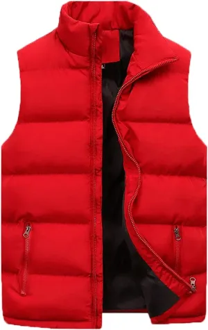 Men's Outdoor Casual Stand Collar Vest Quilted Jacket Thickened Vest Warm Padded Coat Sleeveless Cotton Vest