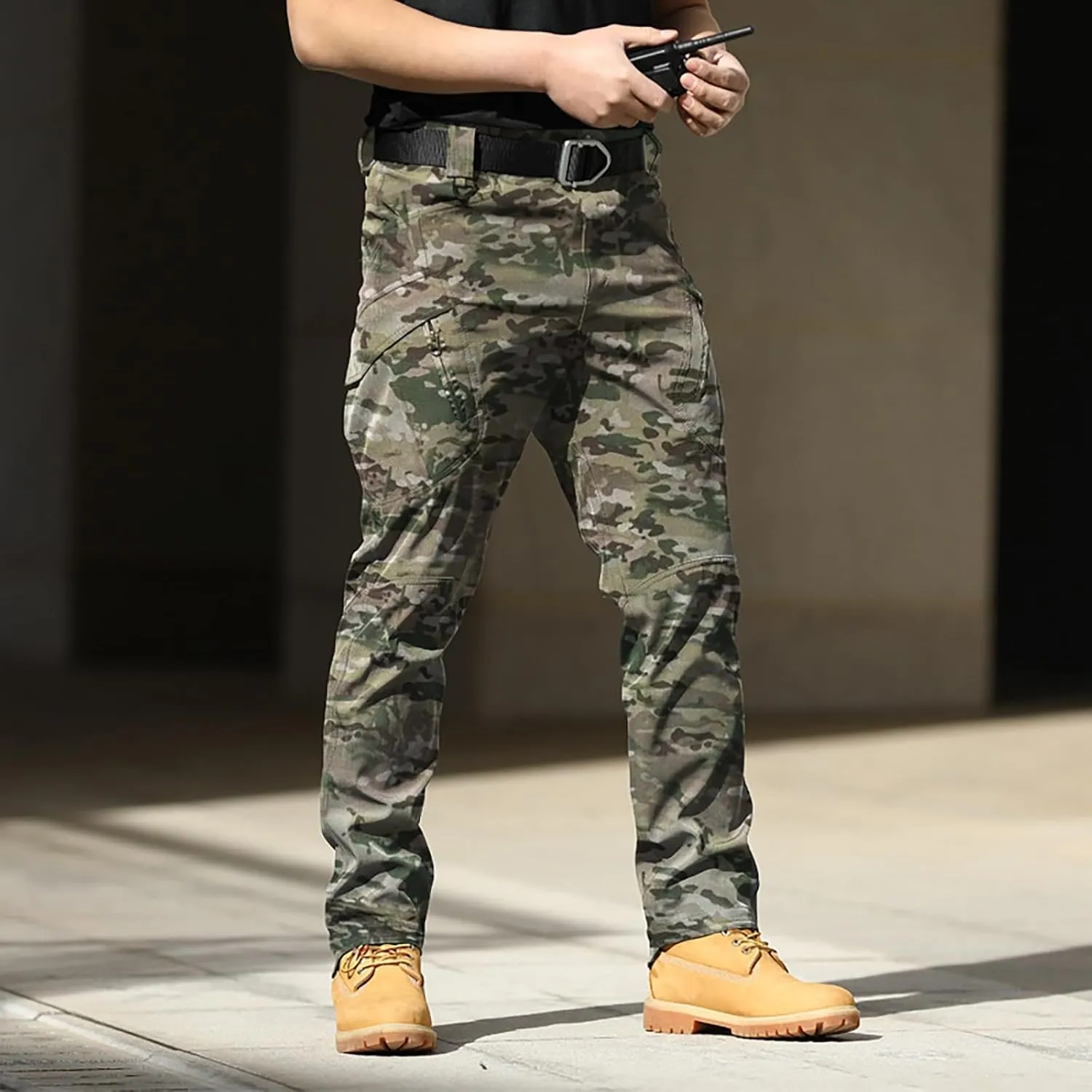 Mens Outdoor Hiking Cargo Pants Cotton Simple Solid Color Leisure High Street Elastic Men Athletic Joggers