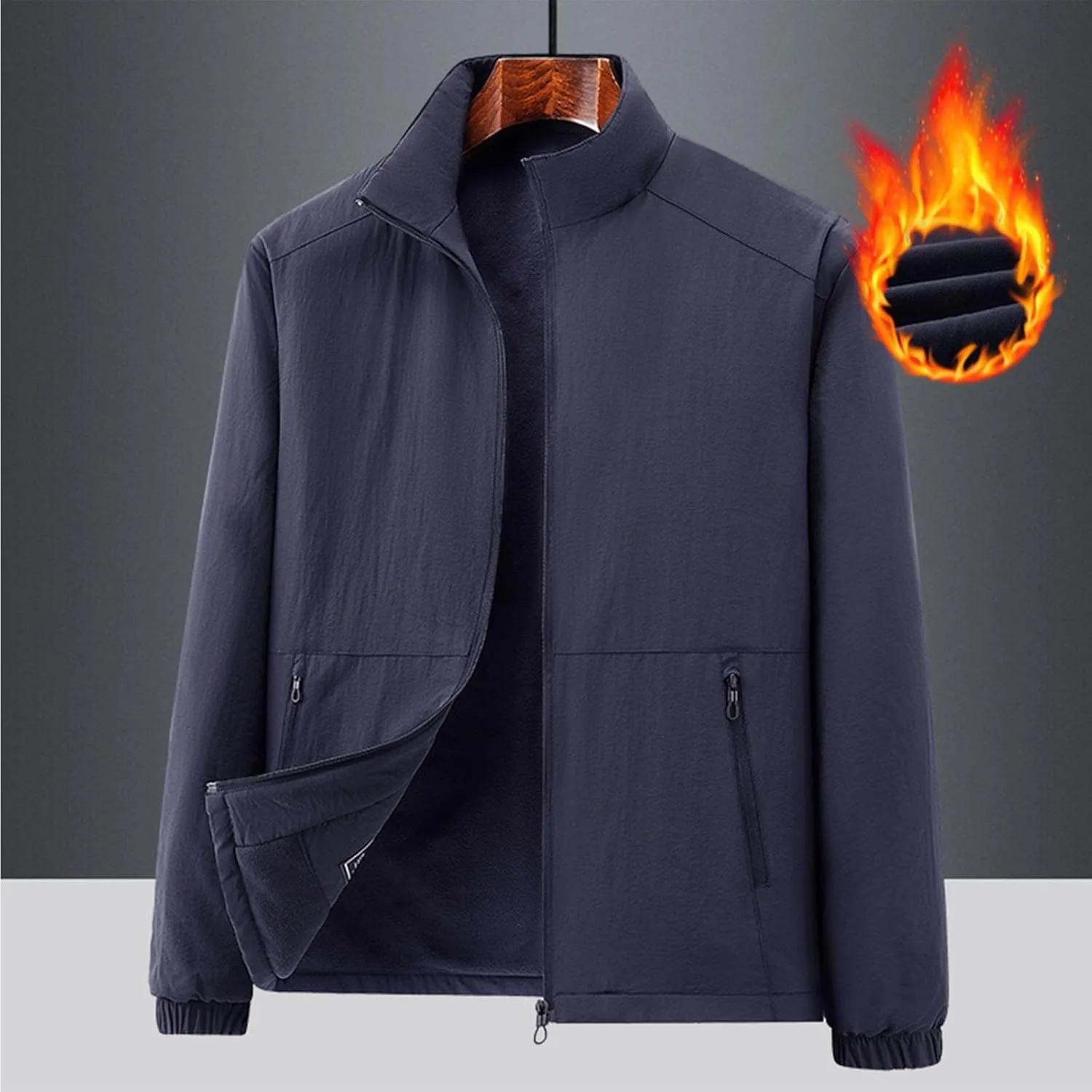 Mens Plus Size Winter Jackets Warm Thick Fleece Lined Sherpa Coats Thermal Padded Cotton Puffer Outerwear