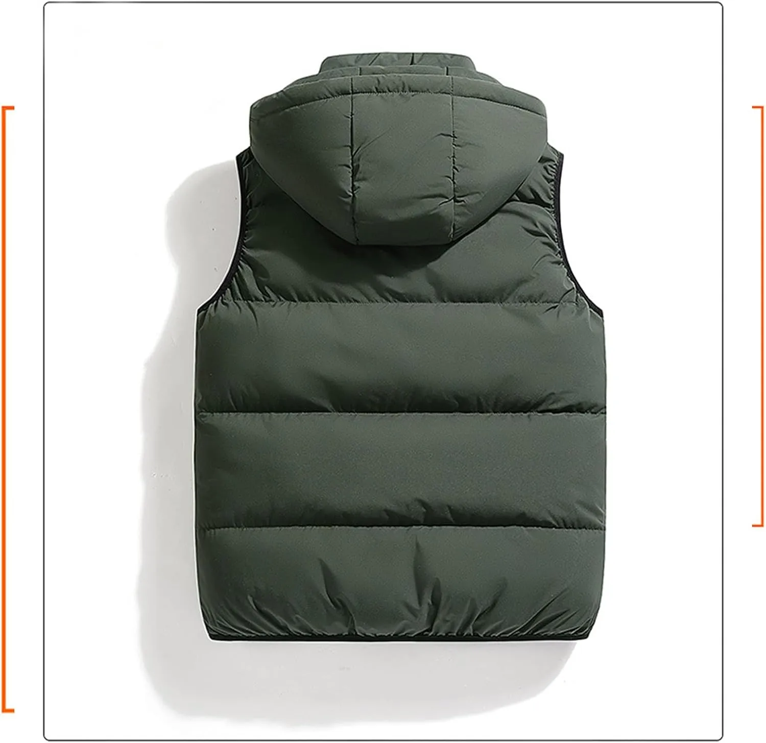 Men's Puffer Hooded Vest Thickened Padded Outdoor Detachable Hood Zipper Wear with Pockets for Casual for Autumn Winter