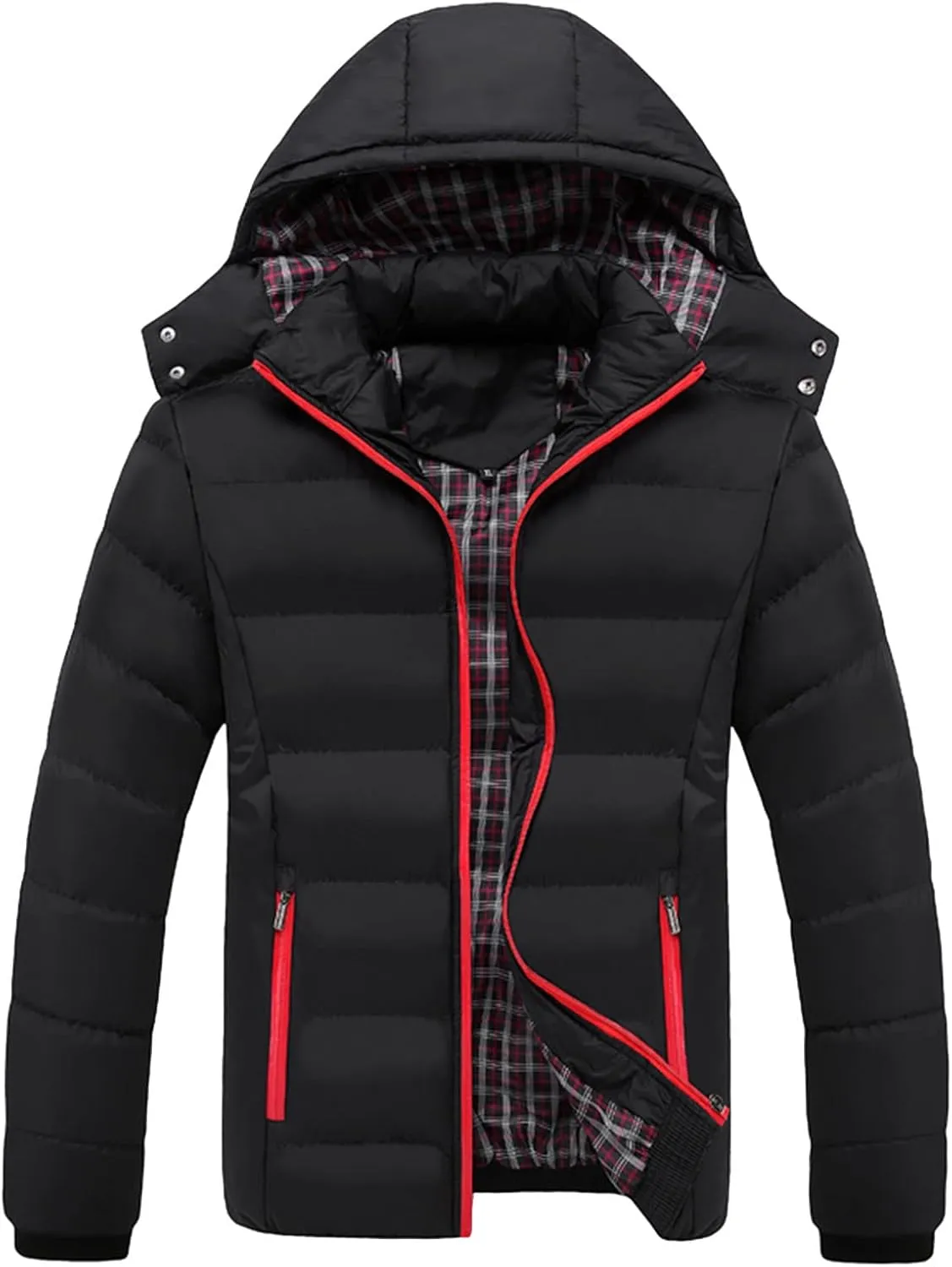 Mens Puffer Jacket Fashion Casual Solid Color Zipper Pocket Cotton Padded Jacket Coat Winter Jackets Warm Puffer