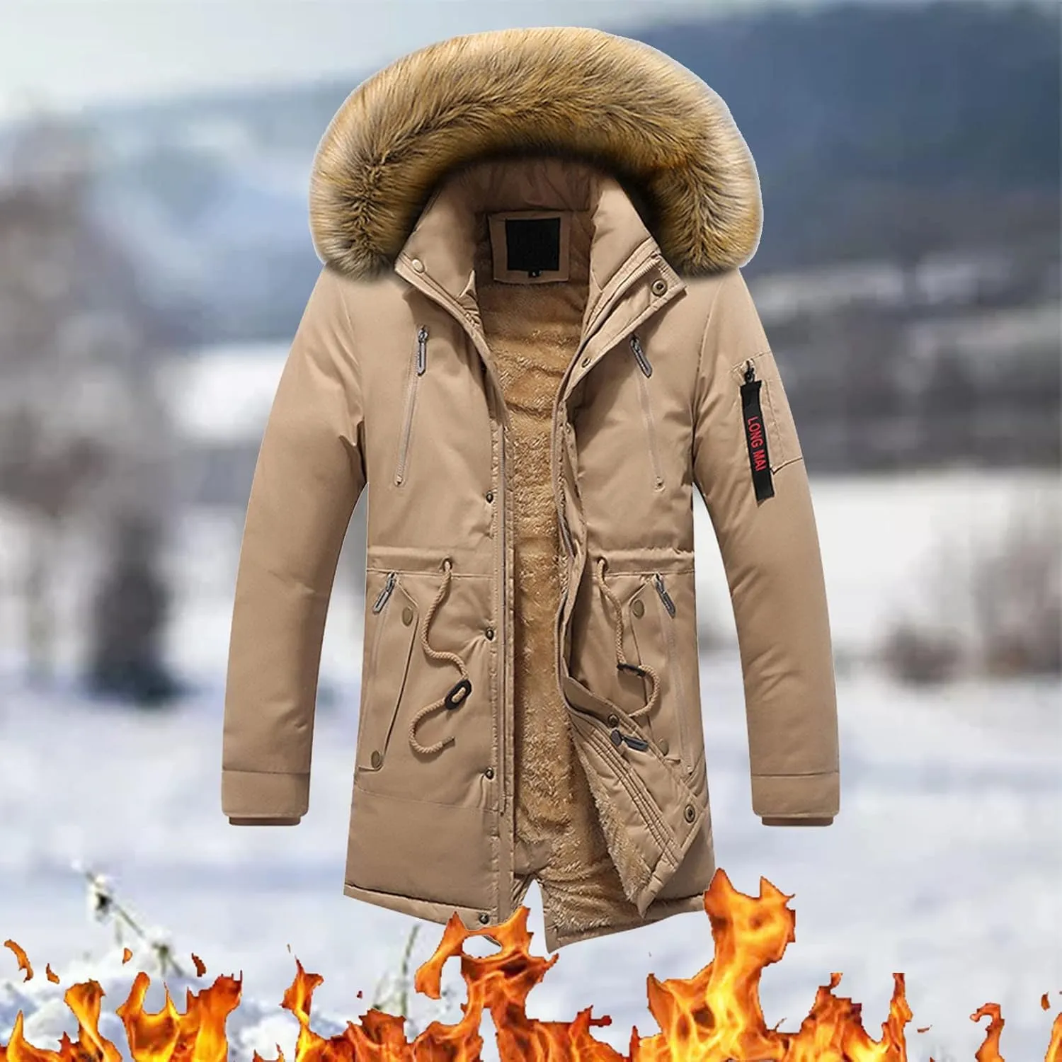Mens Puffer Jacket Fashion Casual Solid Color Zipper Pocket Cotton Padded Jacket Coat Winter Jackets Warm Puffer