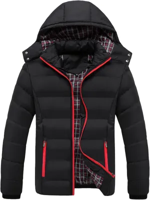 Mens Puffer Jacket Fashion Casual Solid Color Zipper Pocket Cotton Padded Jacket Coat Winter Jackets Warm Puffer