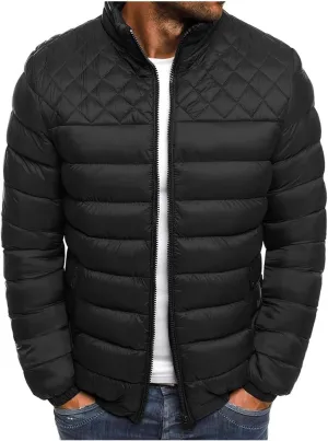 Mens Quilted Puffer Jackets Full Zip Casual Lightweight Coats Cotton Padded Down Jacket Warm Thick Thermal Outwear