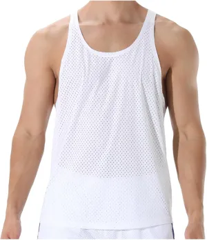 Men's Round Neck Workout Tank Top Mesh Racerback Sleeveless Gym Muscle T Shirts Summer Quick Dry Breath Athletic Shirt
