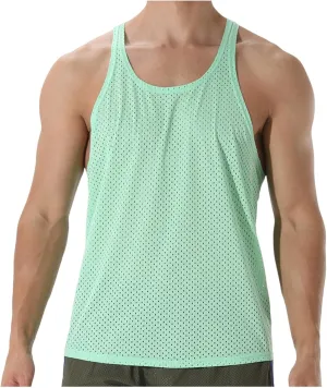 Men's Round Neck Workout Tank Top Mesh Racerback Sleeveless Gym Muscle T Shirts Summer Quick Dry Breath Athletic Shirt