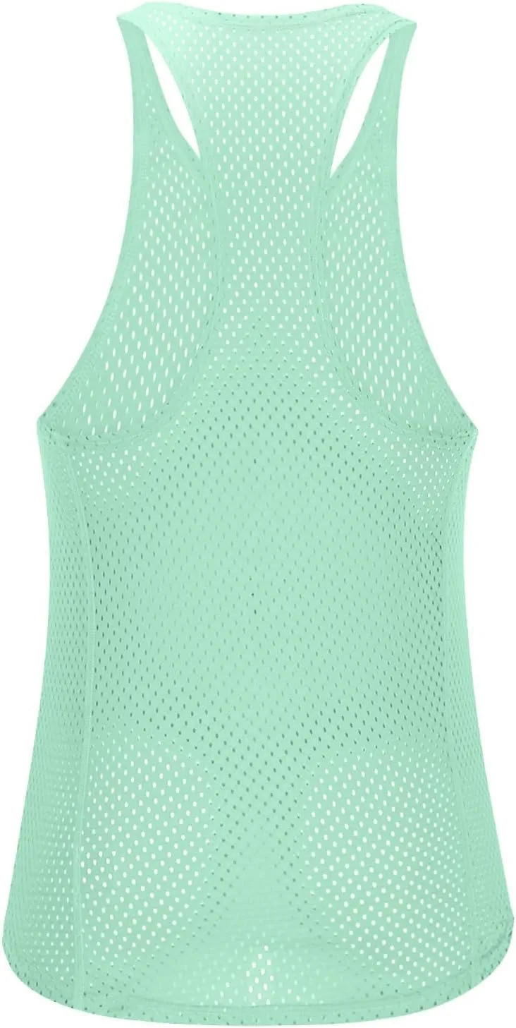 Men's Round Neck Workout Tank Top Mesh Racerback Sleeveless Gym Muscle T Shirts Summer Quick Dry Breath Athletic Shirt