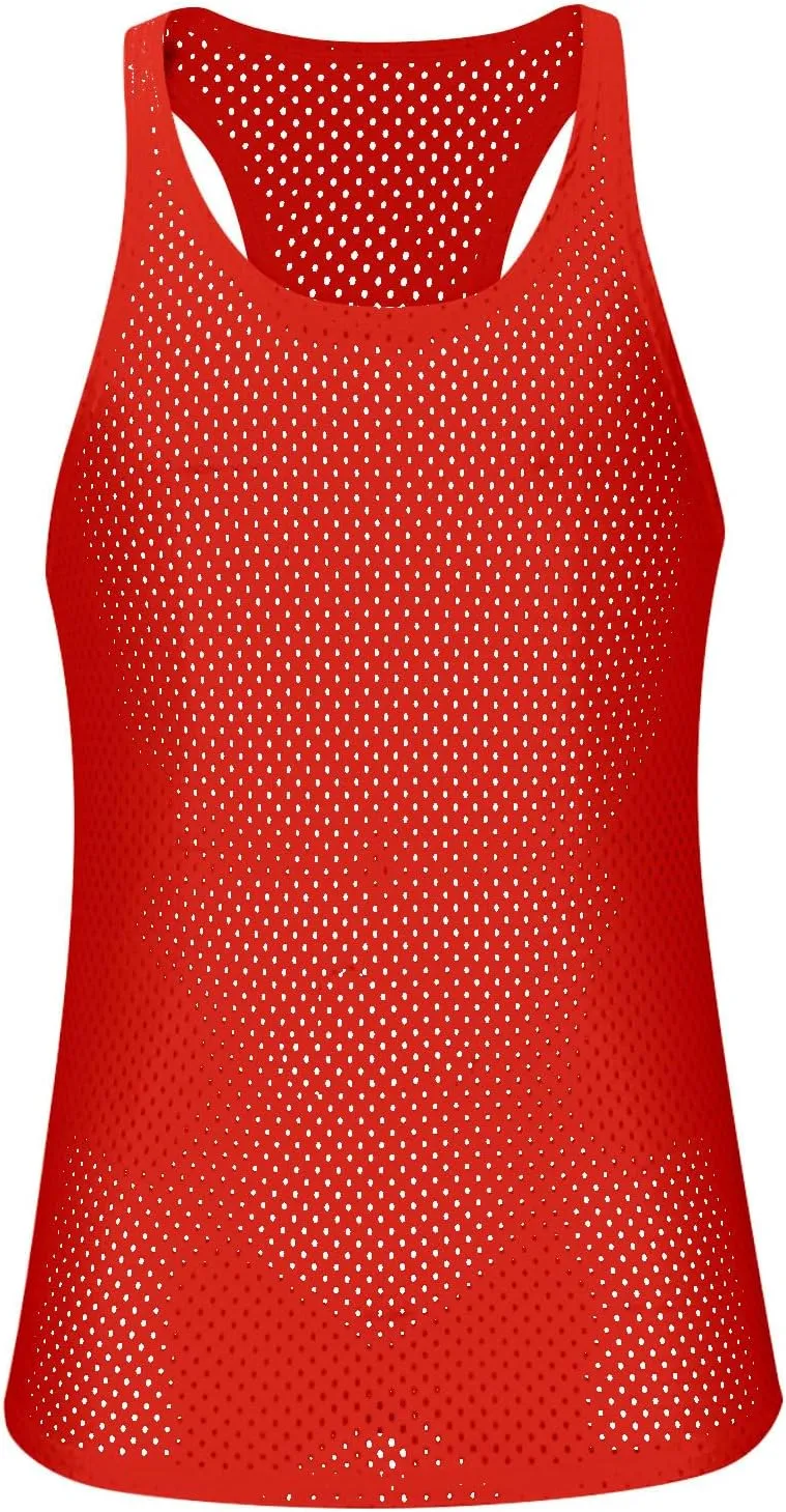 Men's Round Neck Workout Tank Top Mesh Racerback Sleeveless Gym Muscle T Shirts Summer Quick Dry Breath Athletic Shirt