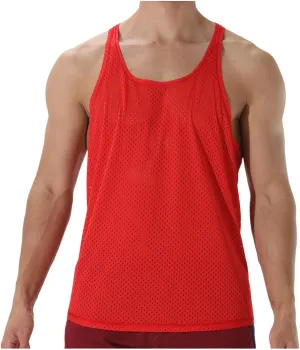 Men's Round Neck Workout Tank Top Mesh Racerback Sleeveless Gym Muscle T Shirts Summer Quick Dry Breath Athletic Shirt