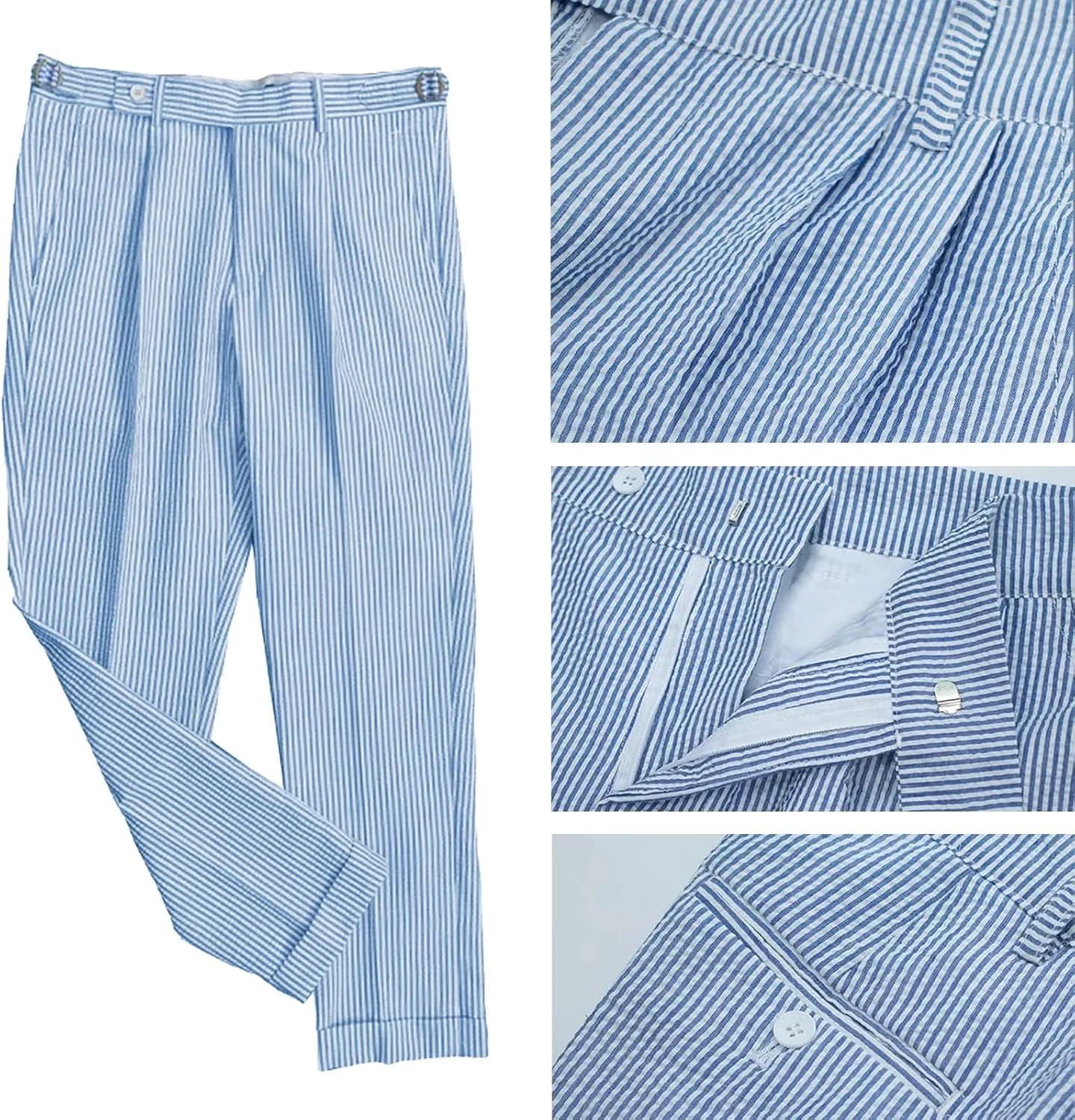 Men's Seersucker Pants Slim Fit Pants Casual Work Long Pants Wedding Parties Stripe Dress Pants