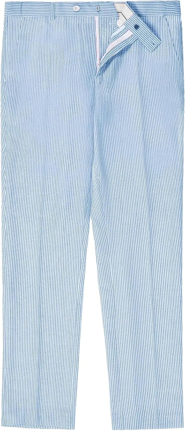 Men's Seersucker Pants Slim Fit Pants Casual Work Long Pants Wedding Parties Stripe Dress Pants