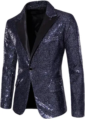 Mens Sequins Blazer 70s 80s Disco Suit Jacket Lapel Tuxedo Jackets for Party Wedding Prom, Shiny Christmas Outfits