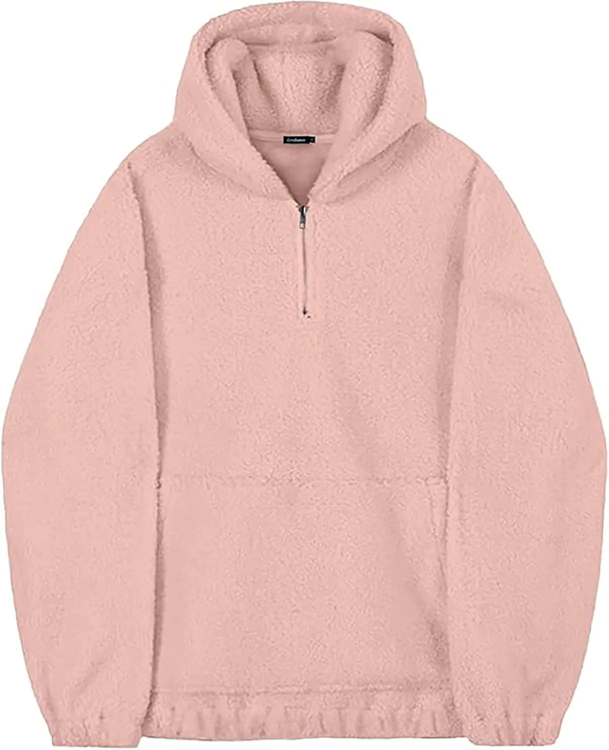 Mens Sherpa Fuzzy Pullover Hoodie Sweatshirts 1/4 Zip Up Oversized Outwear Top Long Sleeve Fleece Jacket With Pockets