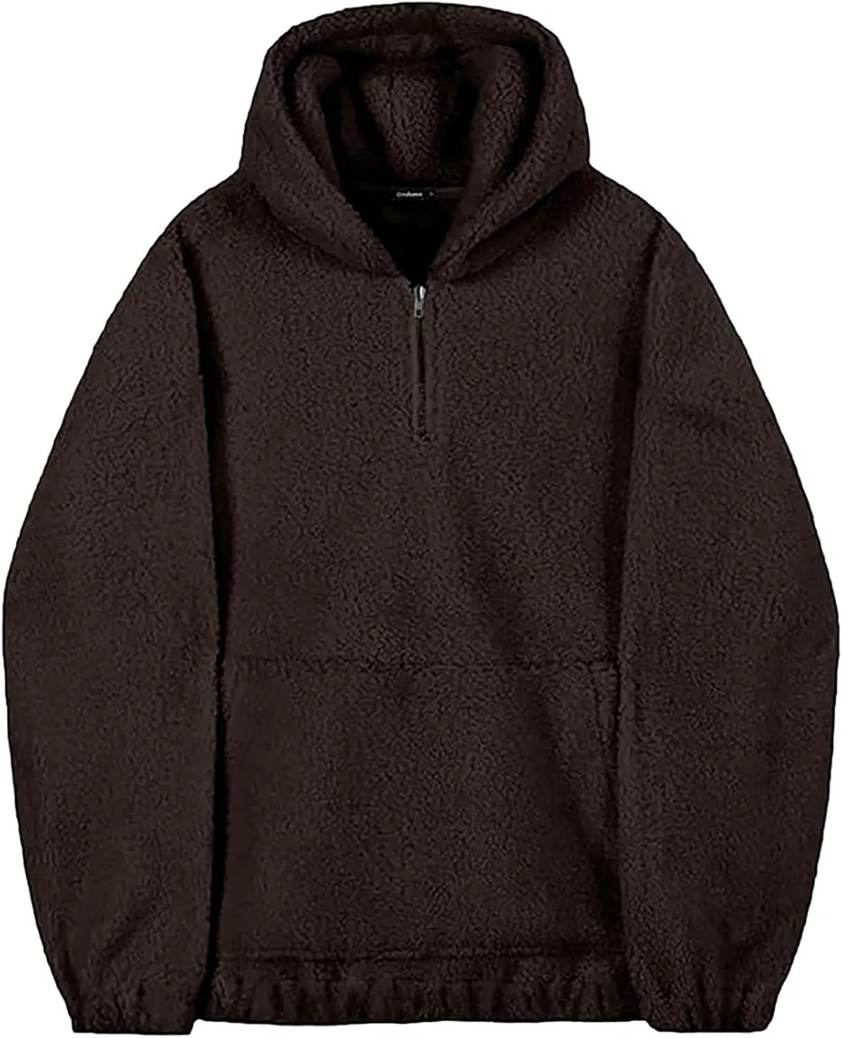Mens Sherpa Fuzzy Pullover Hoodie Sweatshirts 1/4 Zip Up Oversized Outwear Top Long Sleeve Fleece Jacket With Pockets