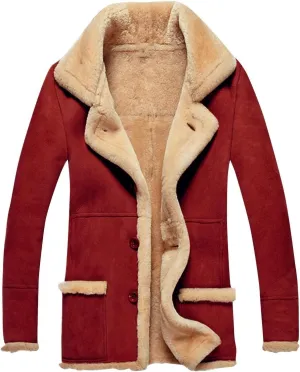 Men's Sherpa-Lined Trench Coat Winter Long Pea Coat Warm Wool Blend Overcoat with Pockets