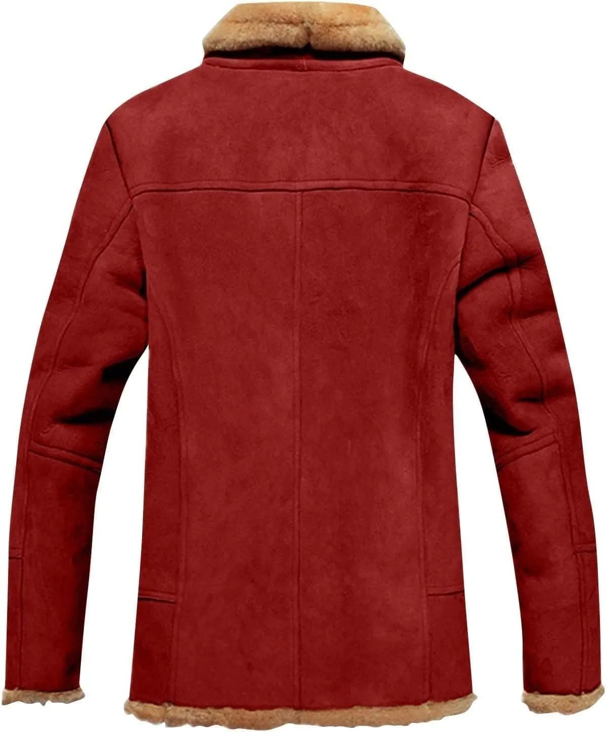Men's Sherpa-Lined Trench Coat Winter Long Pea Coat Warm Wool Blend Overcoat with Pockets