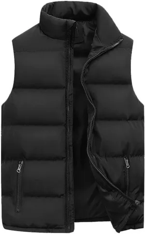 Men's Sleeveless Quilted Jacket Vest Thickened Stand Collar Vest Warm Padded Coat Cotton Outdoor Casual Vest