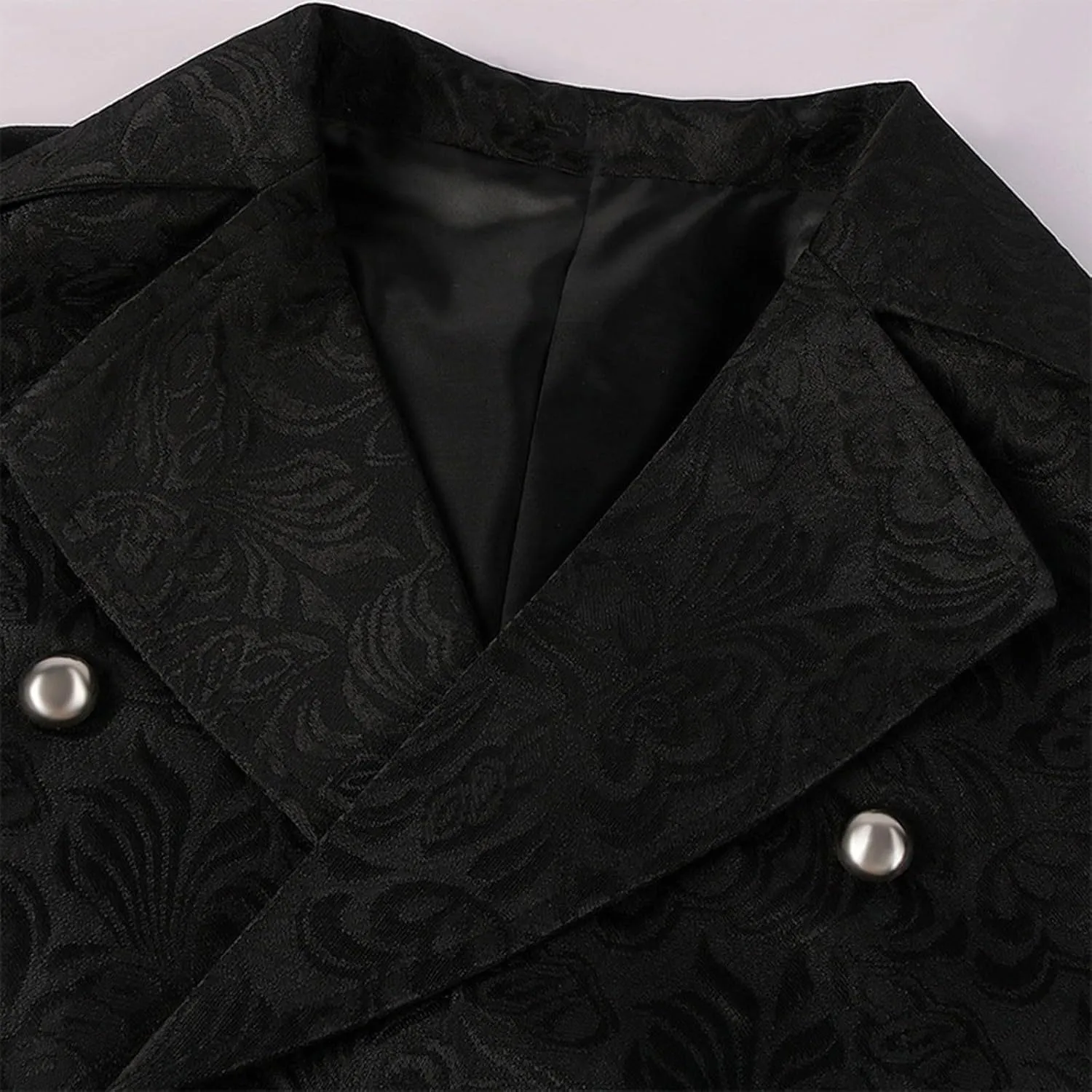 Mens Vintage Tailcoat Waistcoat Goth Long Steampunk Formal Double Breasted Jacquard Brocade Vest Sleeveless Tailcoat