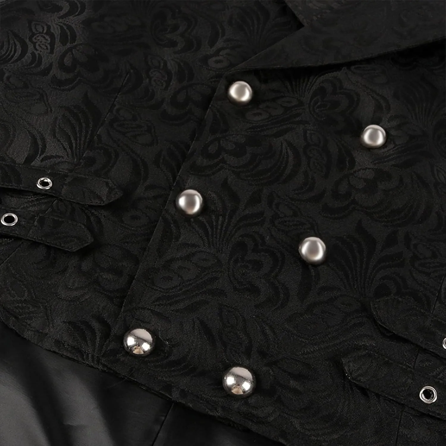 Mens Vintage Tailcoat Waistcoat Goth Long Steampunk Formal Double Breasted Jacquard Brocade Vest Sleeveless Tailcoat