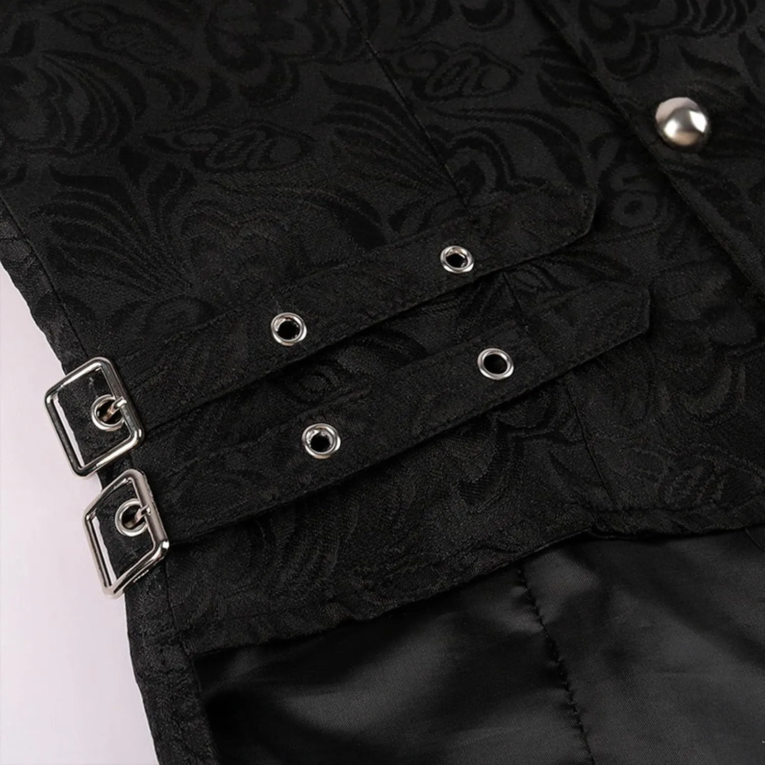 Mens Vintage Tailcoat Waistcoat Goth Long Steampunk Formal Double Breasted Jacquard Brocade Vest Sleeveless Tailcoat