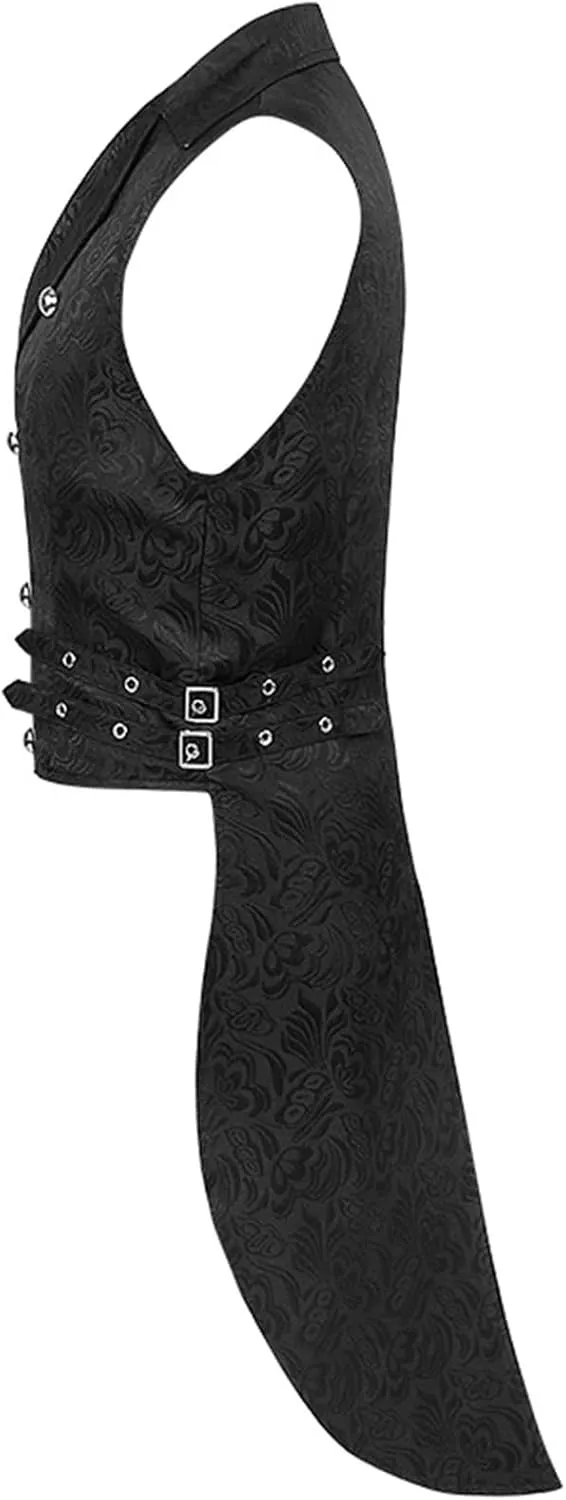 Mens Vintage Tailcoat Waistcoat Goth Long Steampunk Formal Double Breasted Jacquard Brocade Vest Sleeveless Tailcoat