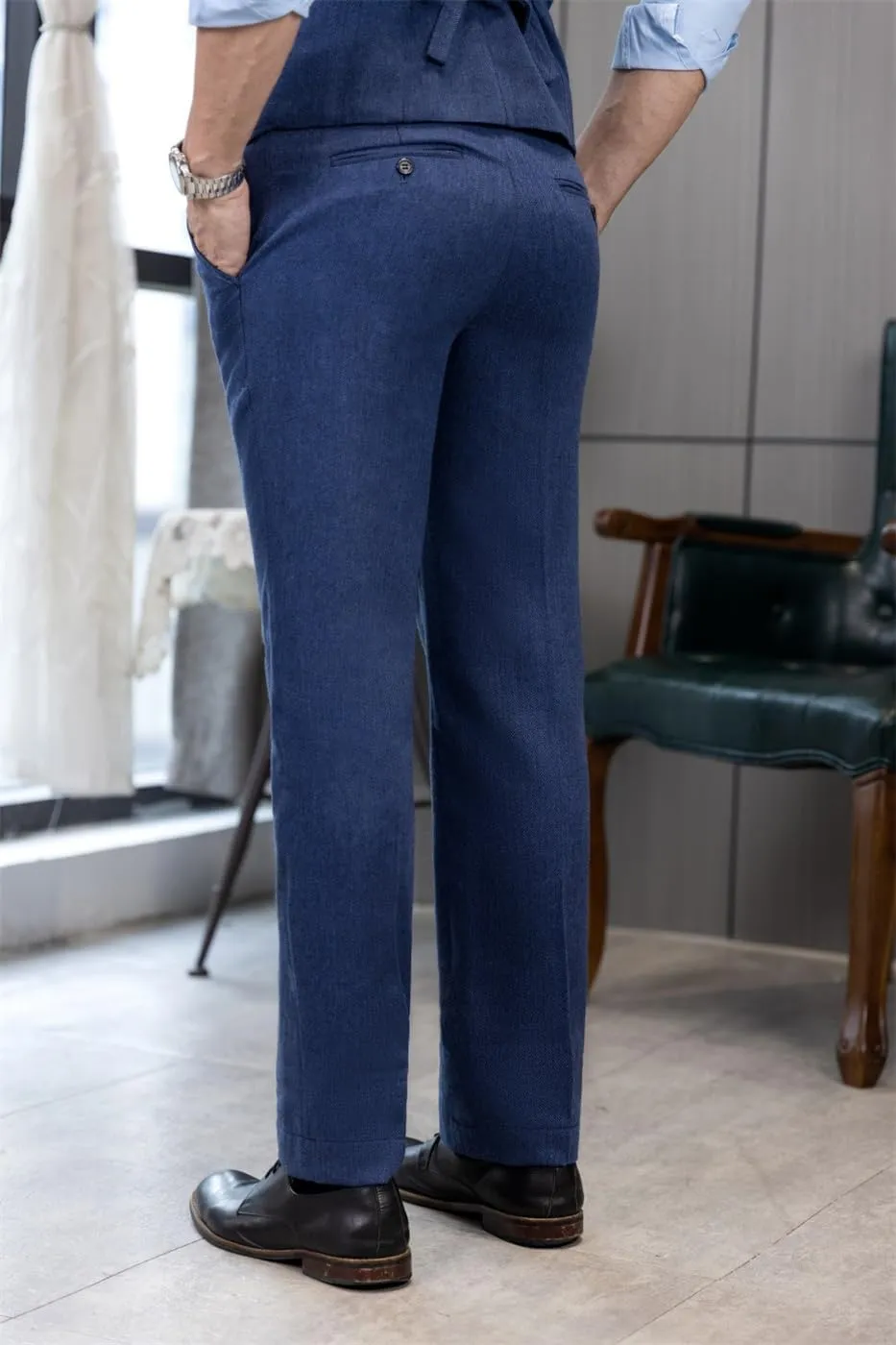 Mens Vintage Tweed Dress Pants Slacks Trousers Regular Fit Suit Pants for Men