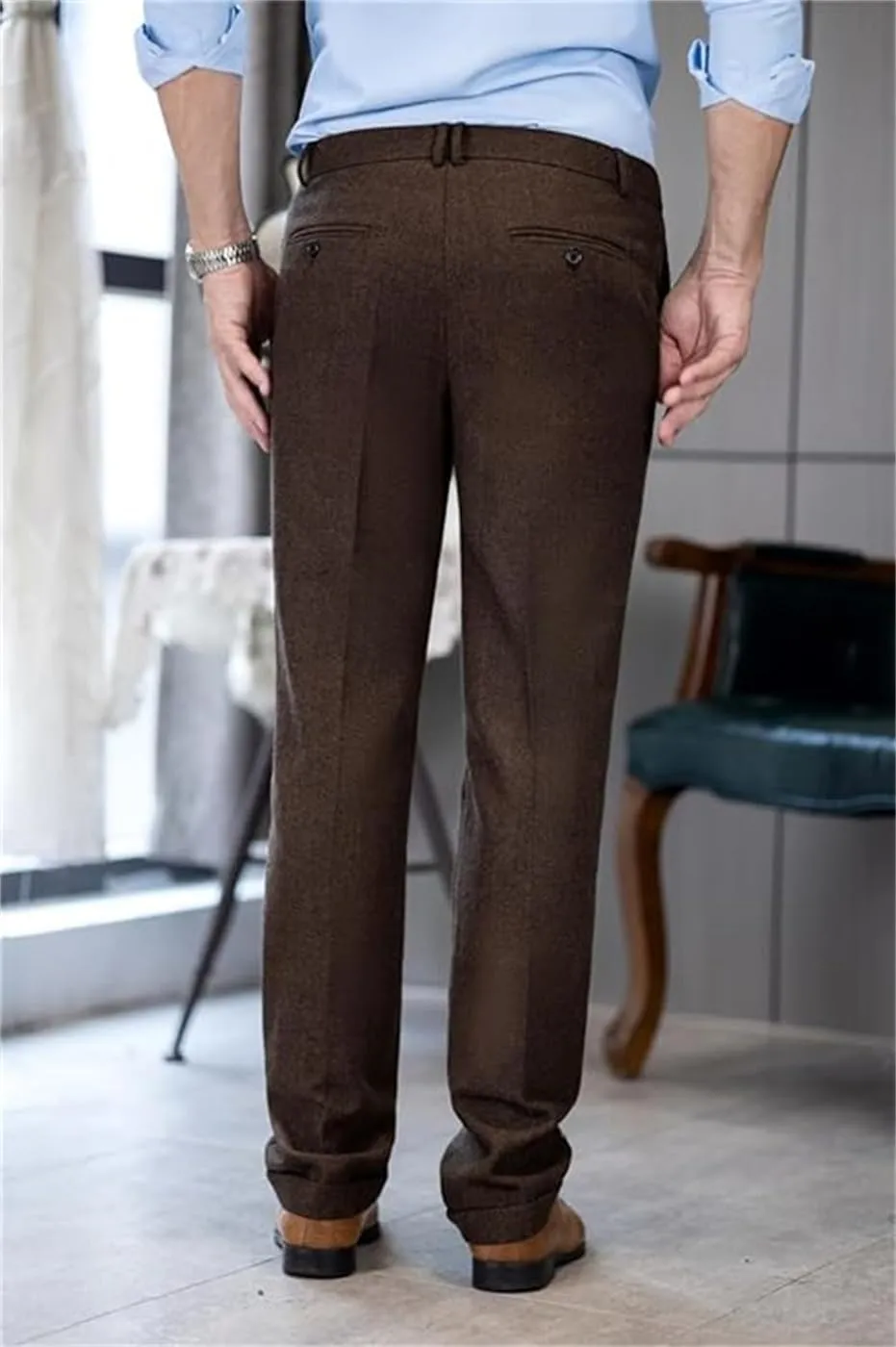 Mens Vintage Tweed Dress Pants Slacks Trousers Regular Fit Suit Pants for Men