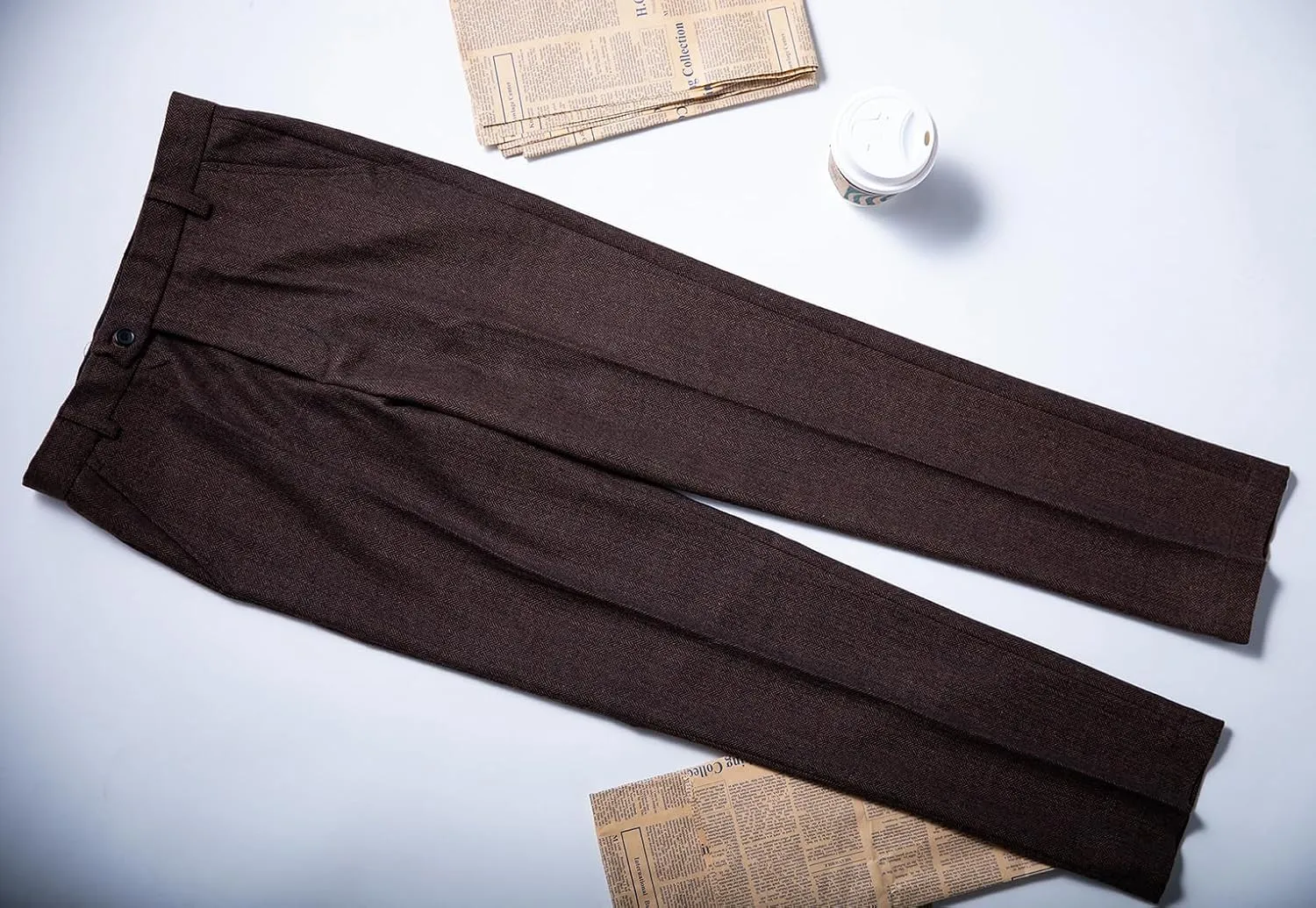 Mens Vintage Tweed Dress Pants Slacks Trousers Regular Fit Suit Pants for Men