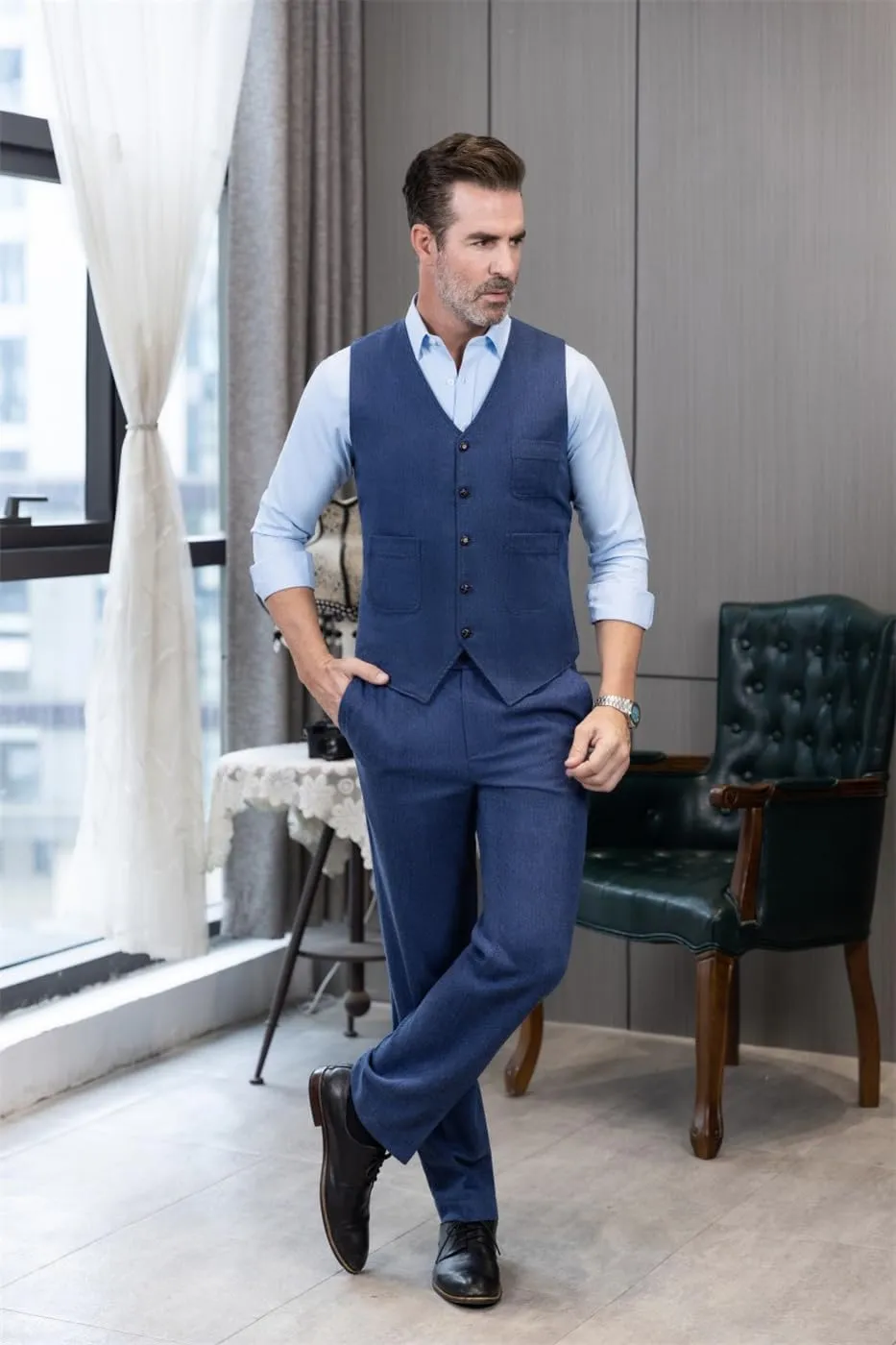 Mens Vintage Tweed Dress Pants Slacks Trousers Regular Fit Suit Pants for Men