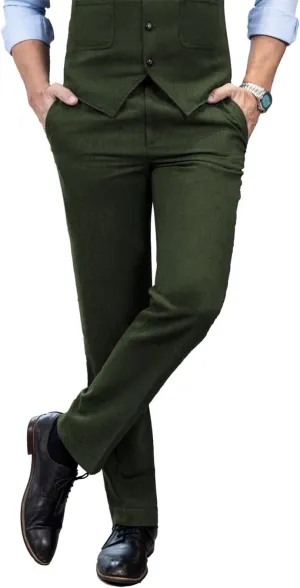 Mens Vintage Tweed Dress Pants Slacks Trousers Regular Fit Suit Pants for Men